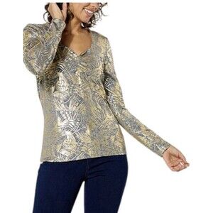 C WONDER Christian Siriano Ruched Gold Metallic Top Women 3X Long Sleeve Party